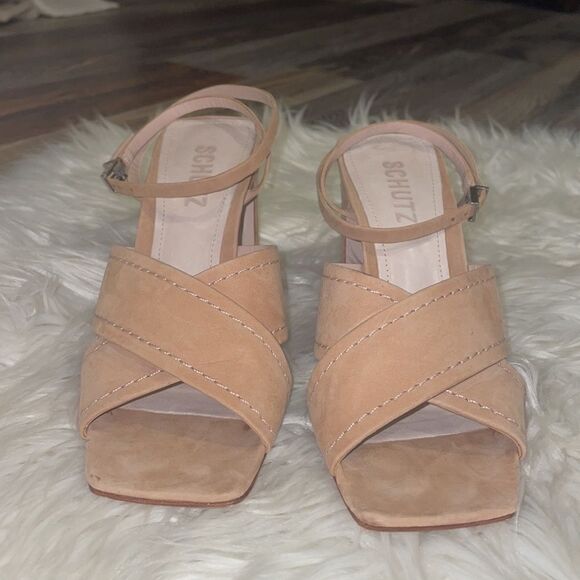 Schutz Anayra Nubuck Honey Beige Sandals - Picture 3 of 7